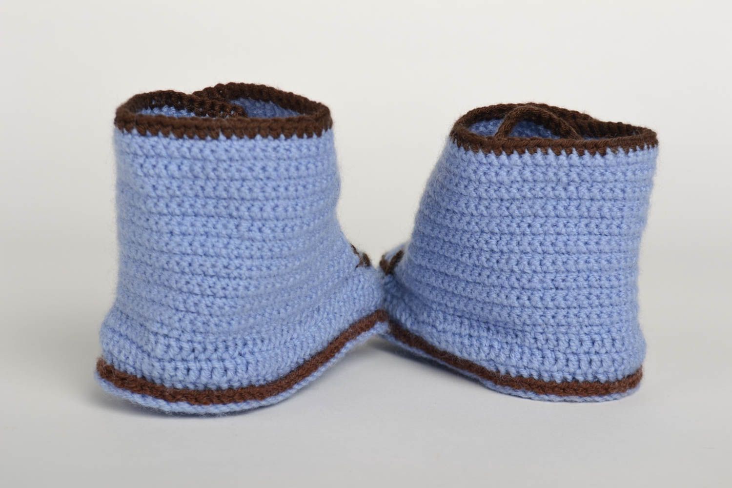 Handmade cute baby bootees blue crocheted baby bootees unusual warm kids shoes photo 4