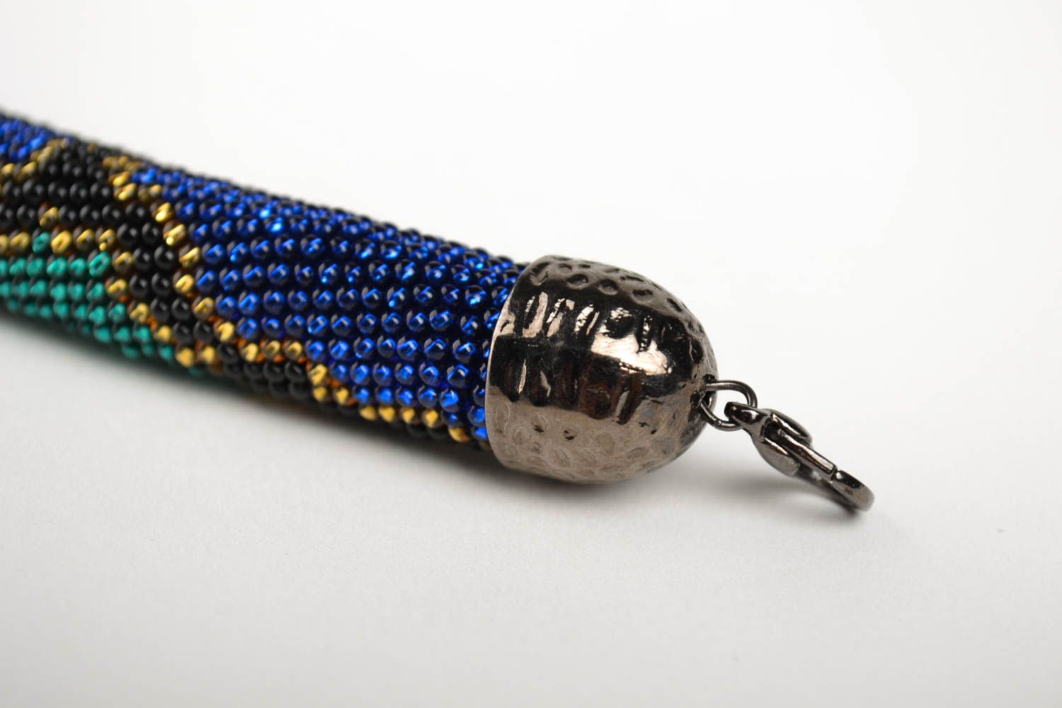 Жгут из бисера украшение ручной работы ожерелье из бисера изумрудное с синим фото 4