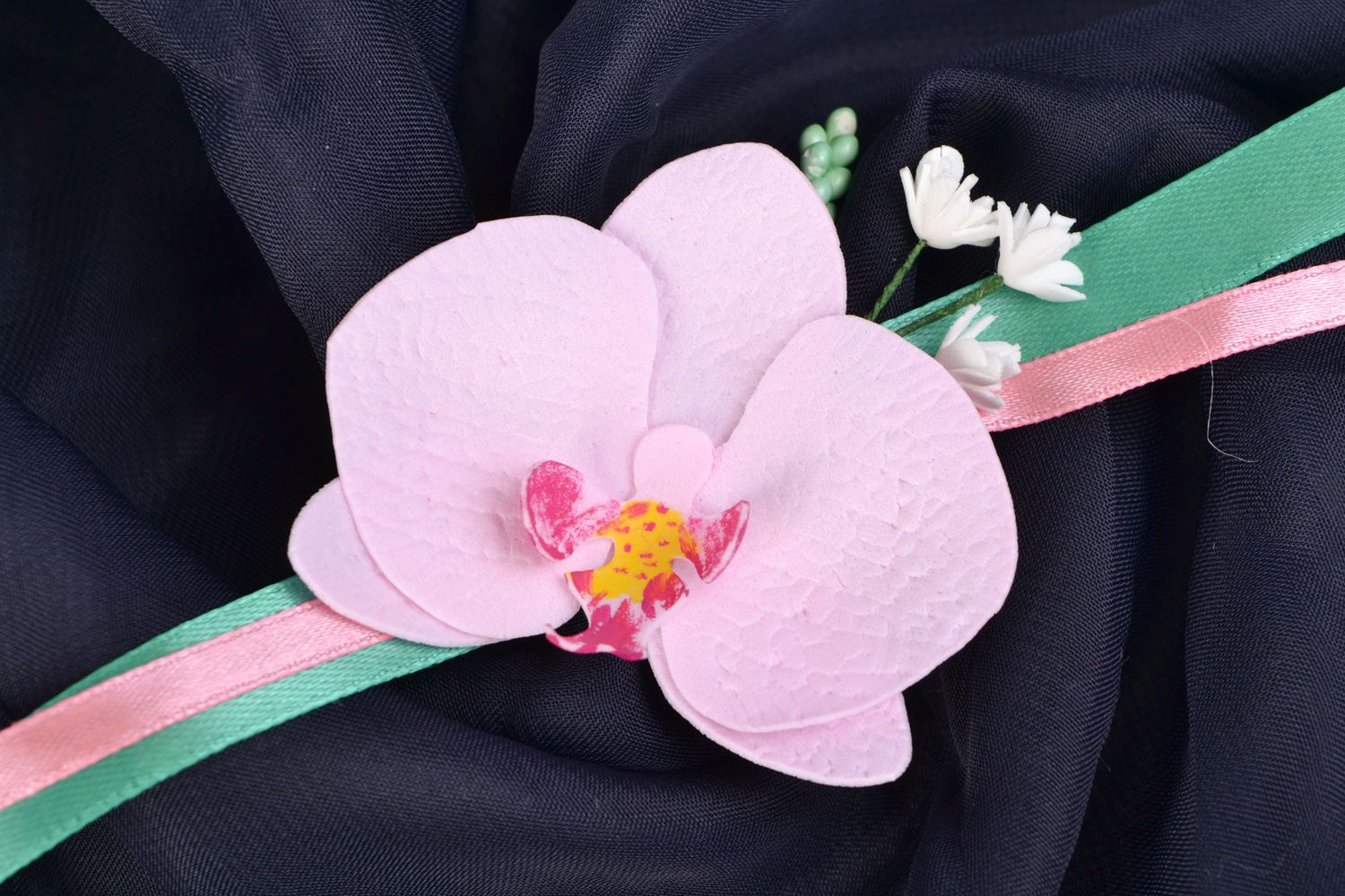 Grand corsage de poignet de mariage avec fleur en foamiran fait main Orchidée  photo 1