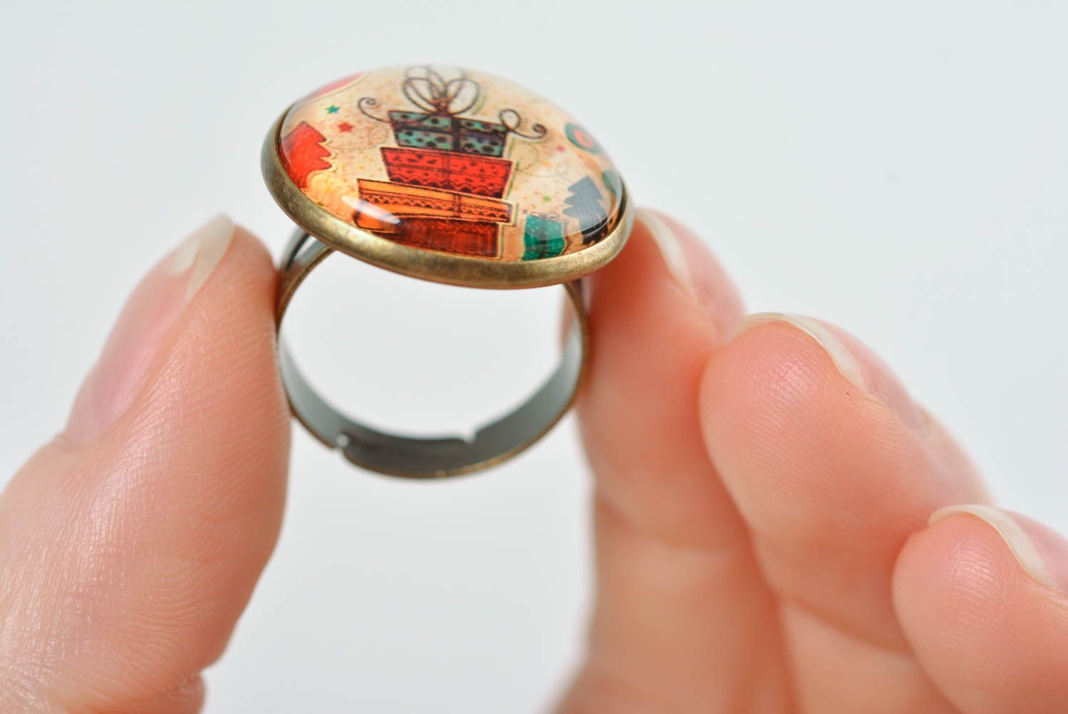 Кольцо ручной работы круглое кольцо с принтом модная бижутерия красивое фото 5
