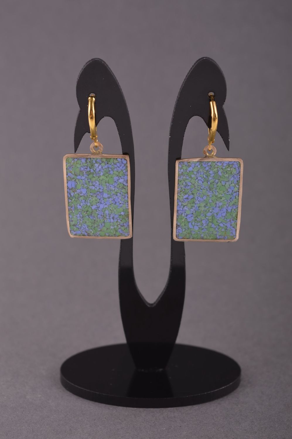 Украшение из латуни handmade серьги из натуральных камней модные серьги голубые фото 1