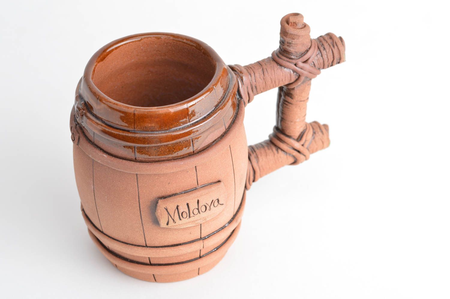 Handmade designer ceramic ethnic beer mug styled on barrel glazed decorative photo 5