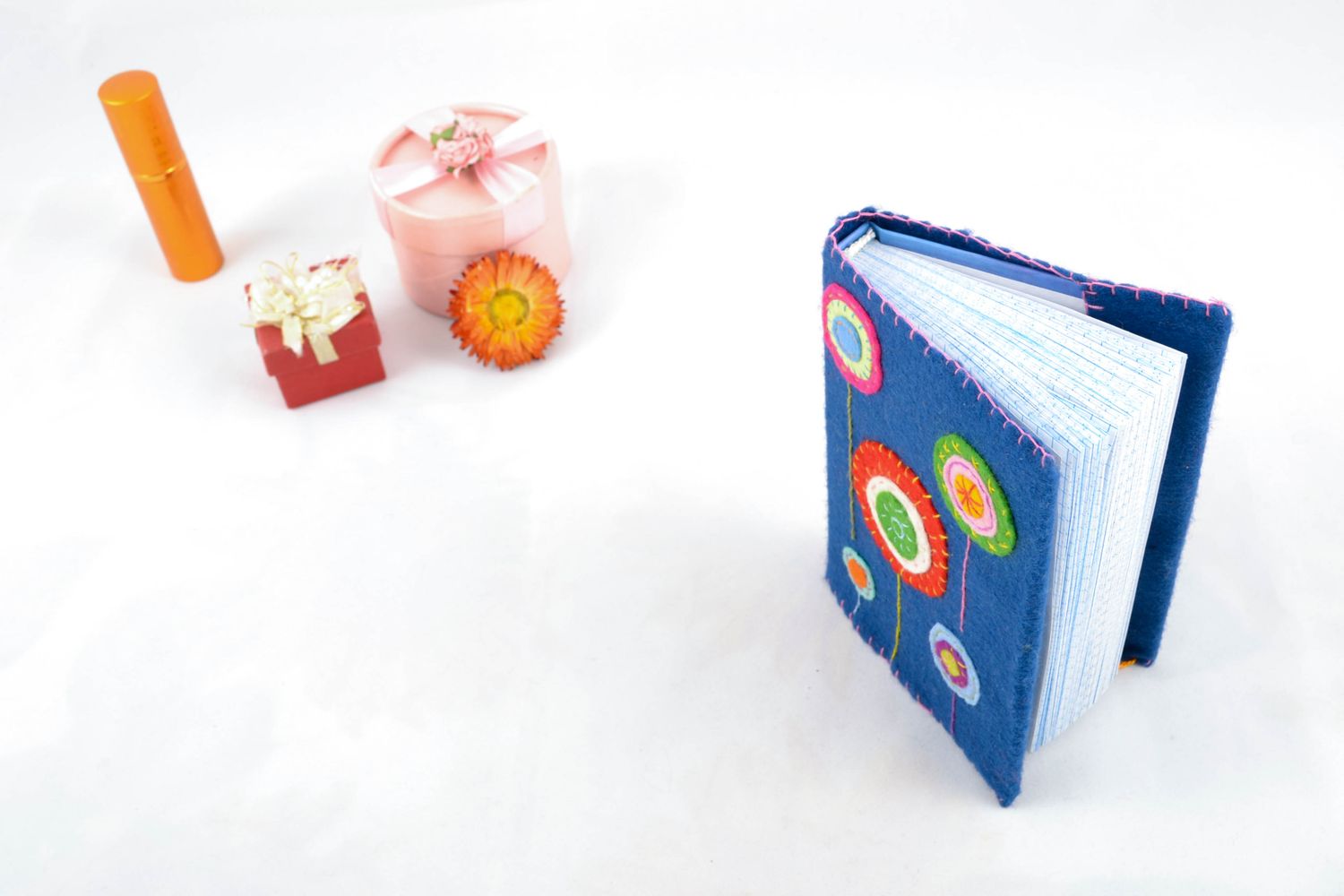 Notebook with soft felt cover of blue color photo 5