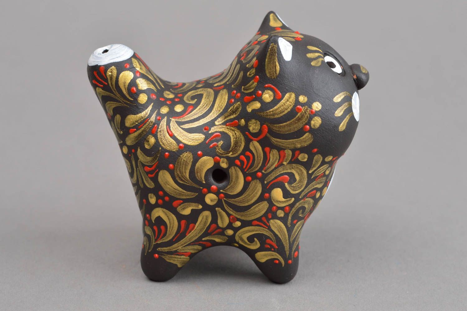 Silbato artesanal con forma de gato instrumento de viento regalo para niños foto 3