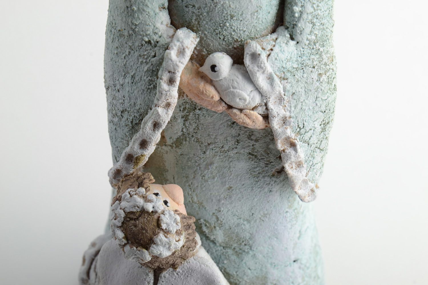 Unusual lovely statuette hand made of self-hardening clay Angel of Care photo 4