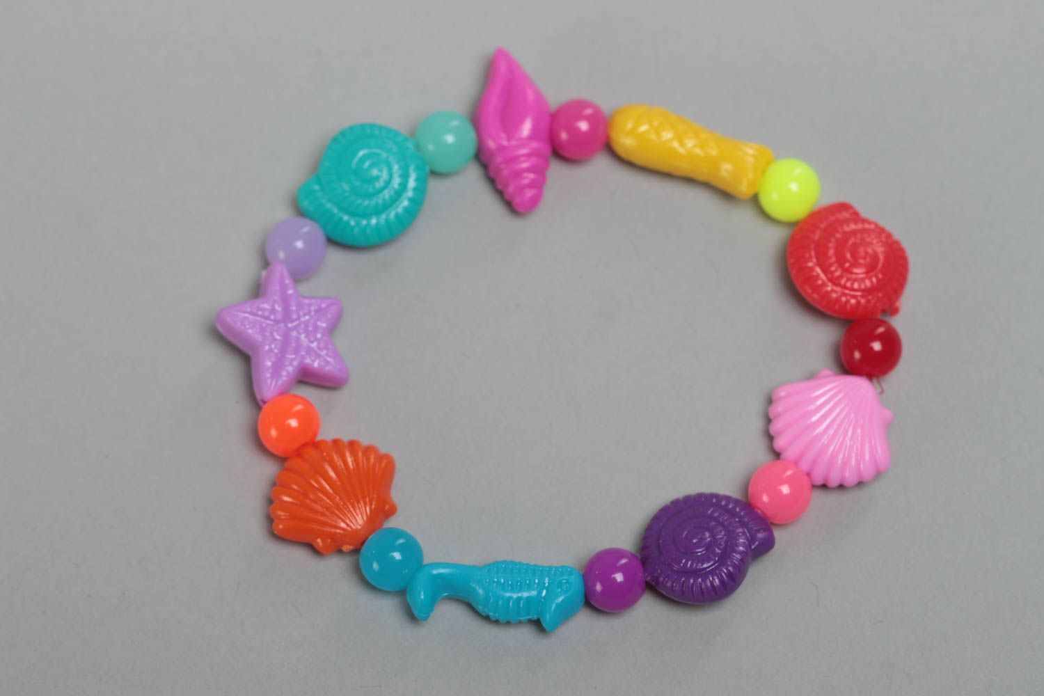 Colorful handmade children's design plastic bead bracelet stretchy marine style photo 2