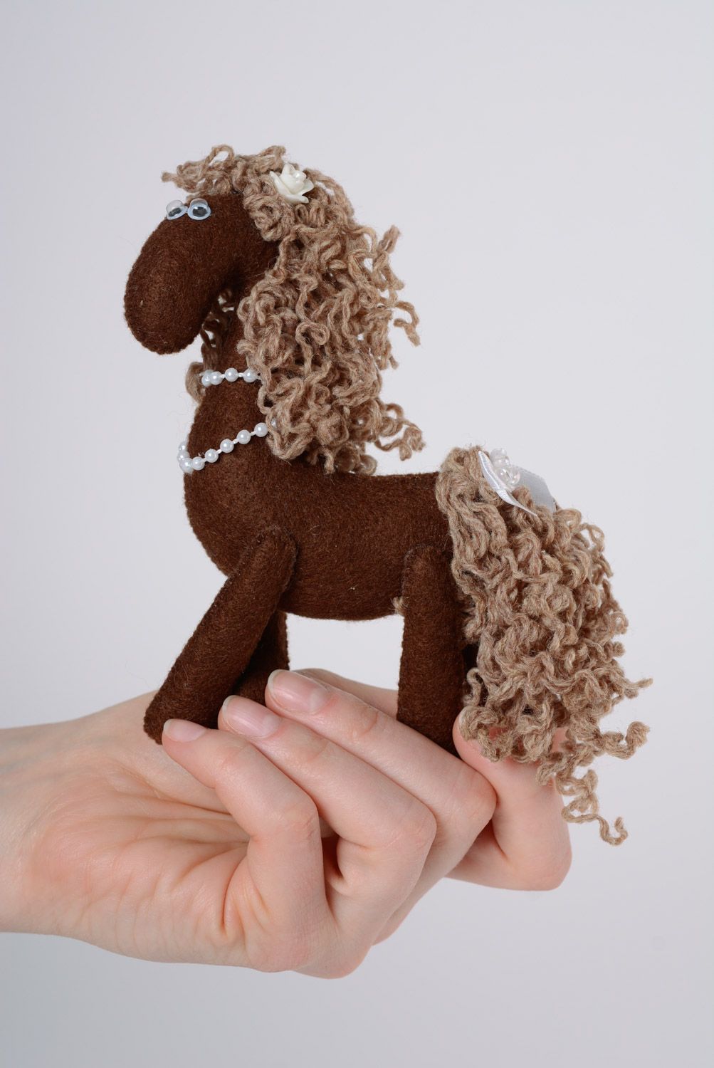 Handmade cute designer interior soft felt toy brown horse present for children photo 3