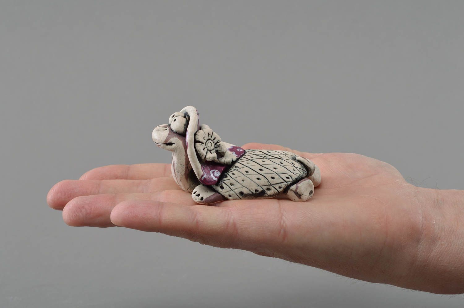 Eye-catching handmade porcelain figurine with glaze and acrylic painting Turtle photo 4