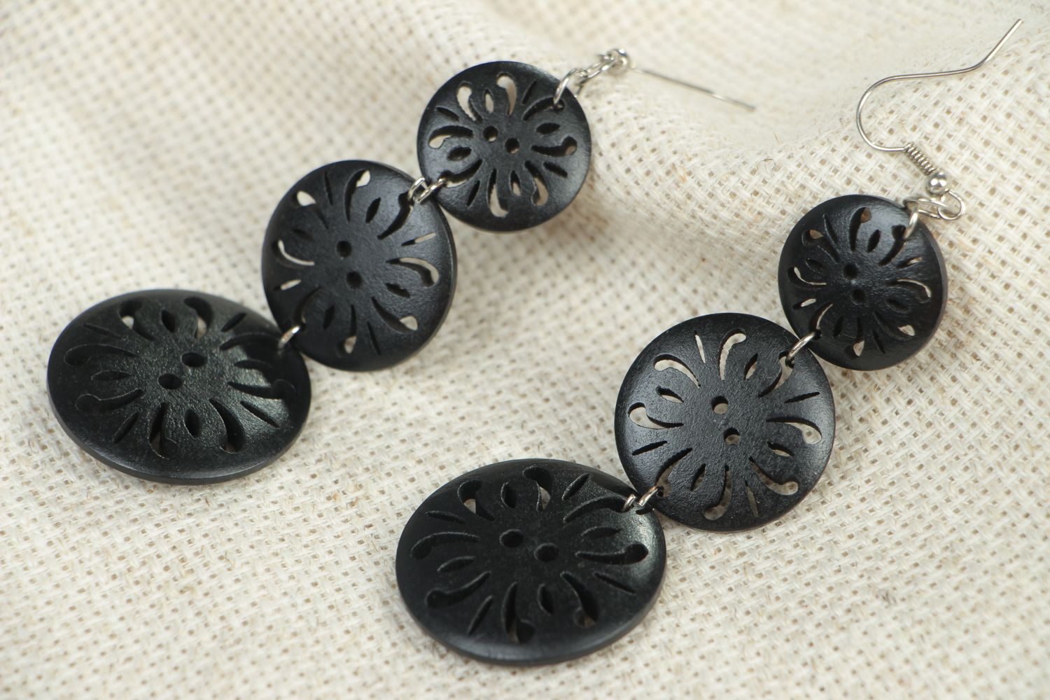 Long black earrings with buttons photo 4