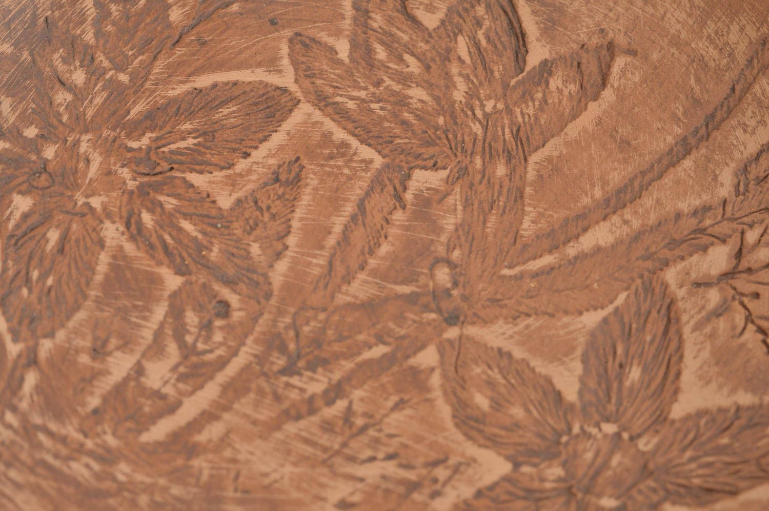Soucoupe céramique faite main marron originale avec motifs Fleurs de la forêt photo 5