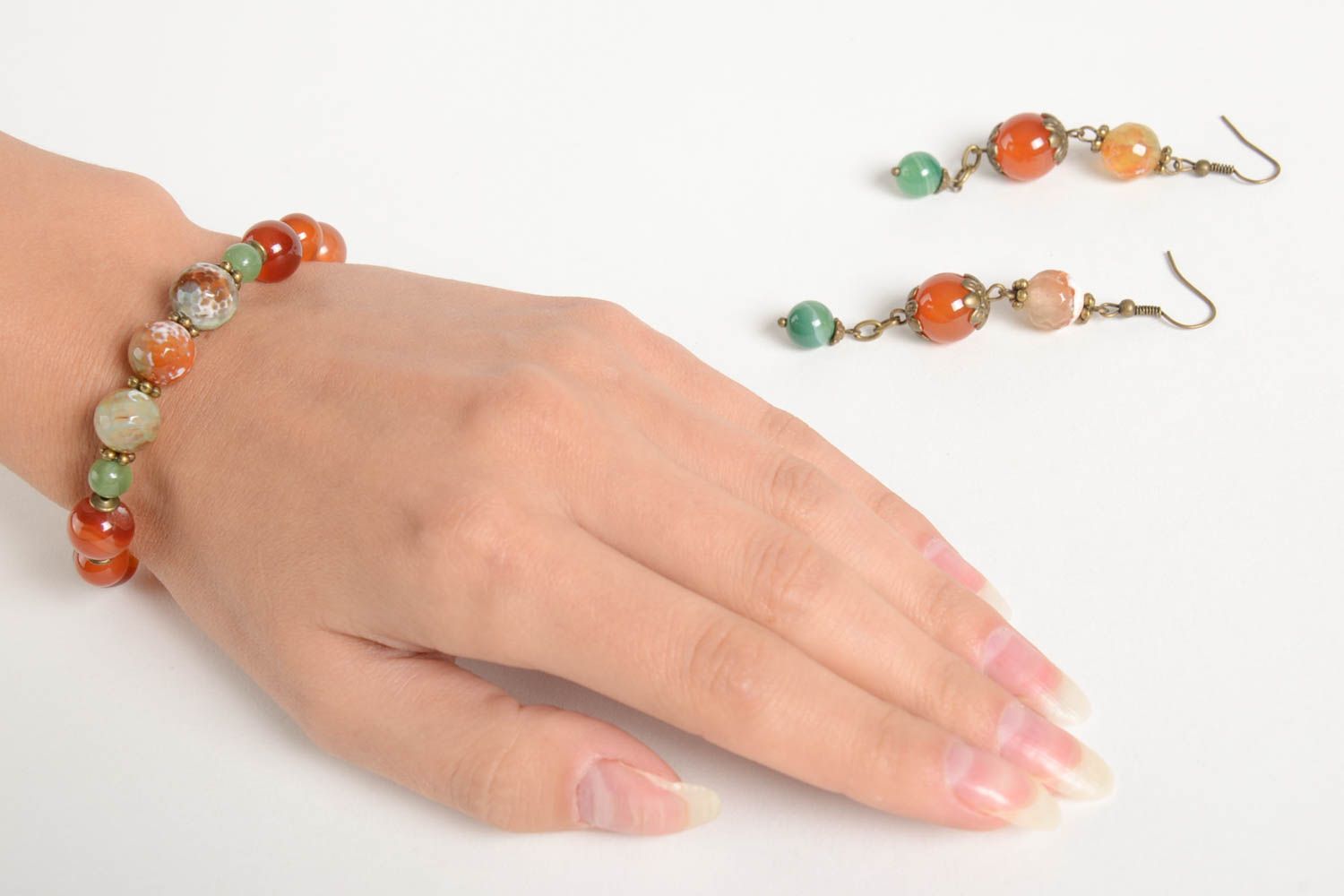 Handmade natural stone jewelry designer stylish earrings elegant wrist bracelet photo 2
