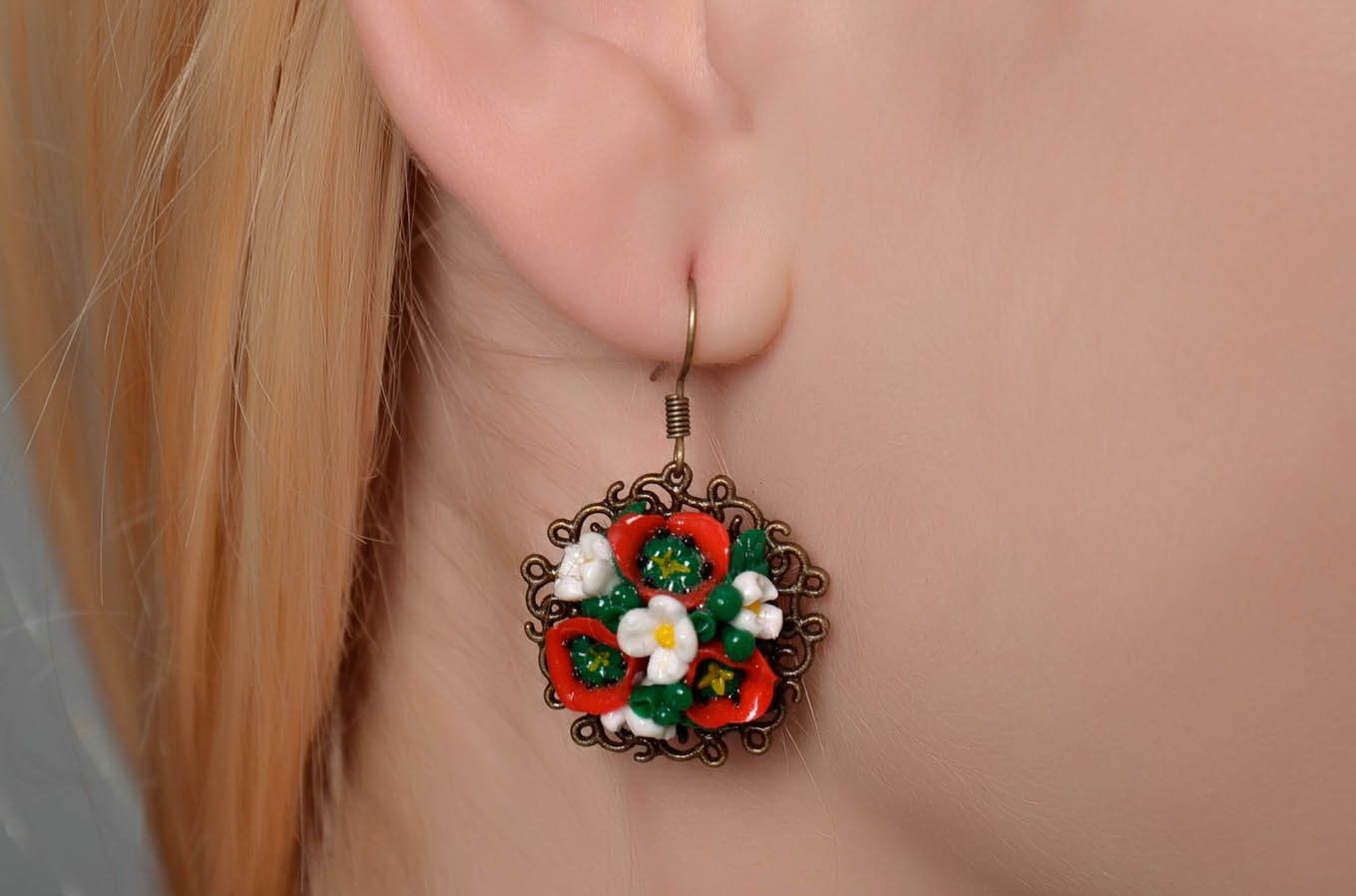 Earrings and brooch made of polymer clay photo 5