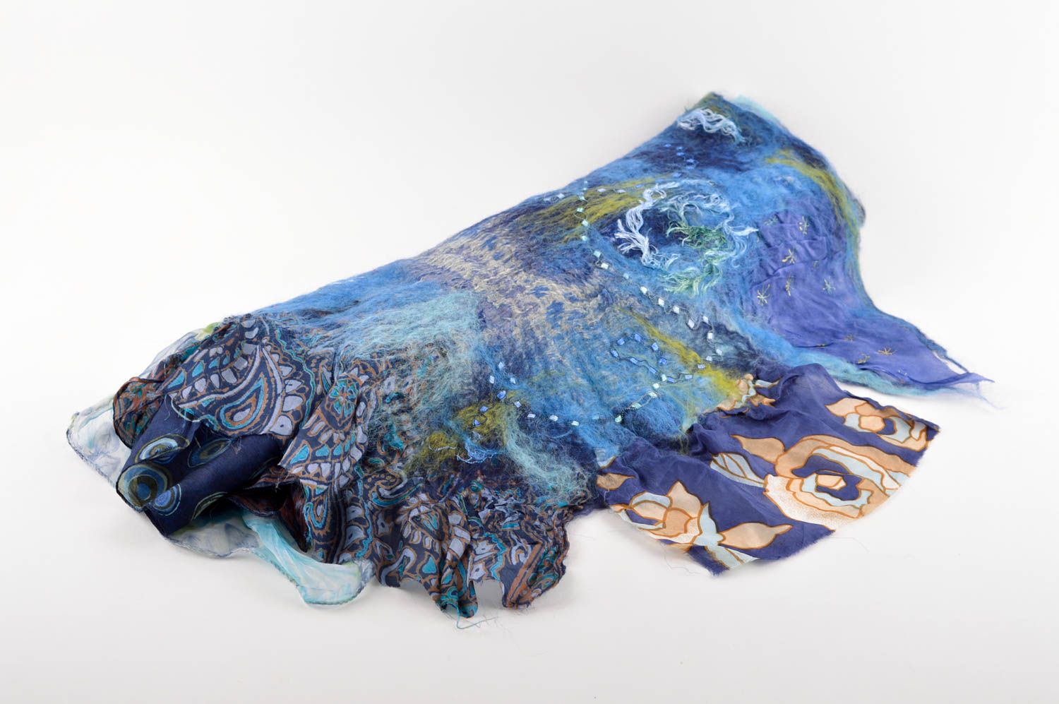 Шарф ручной работы красивый теплый шарф необычный шарф из шерсти голубой фото 1