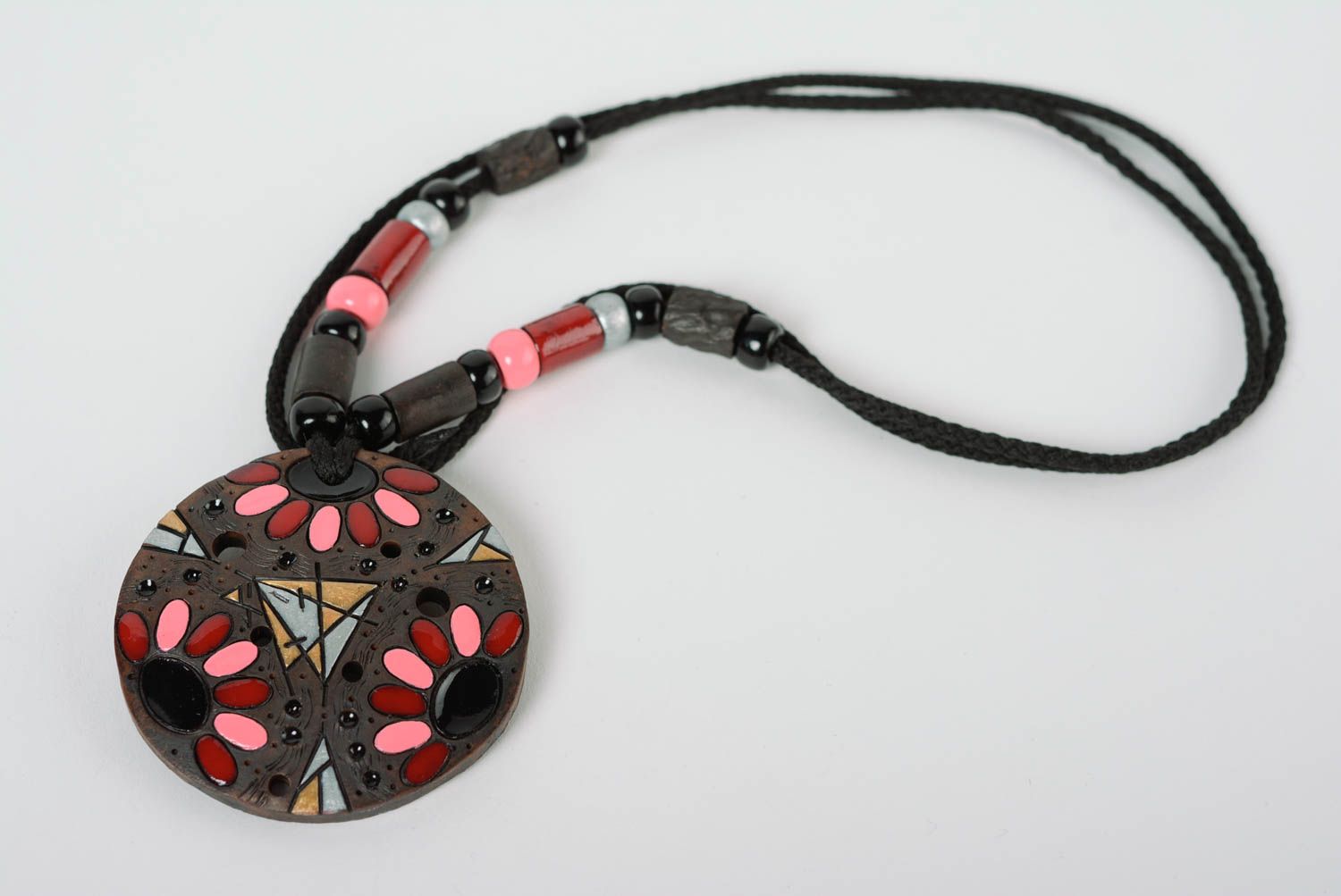 Clay handmade pendant with beautiful enamel painting stylish designer jewelry photo 1