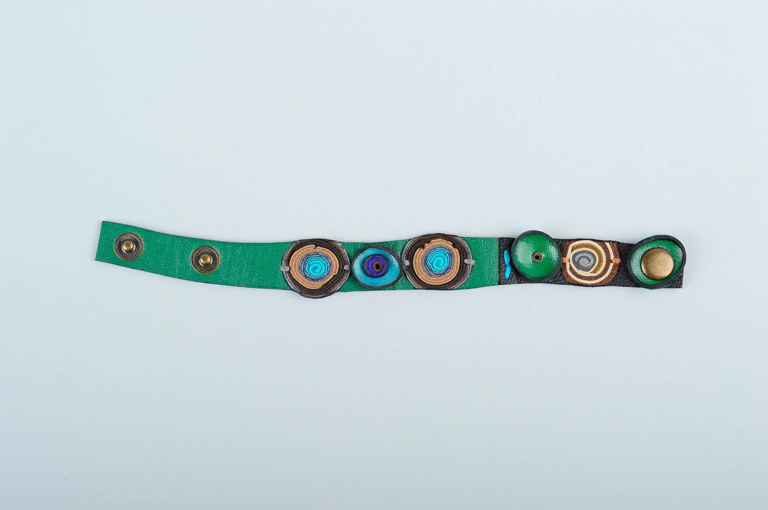 Bracelet en cuir naturel Bijou fait main vert original Cadeau pour femme photo 2