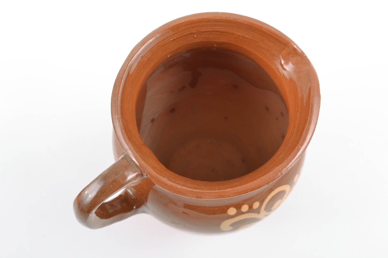 Cruche en argile peinte de glaçure avec anse brune à motif faite main 60 cl photo 3