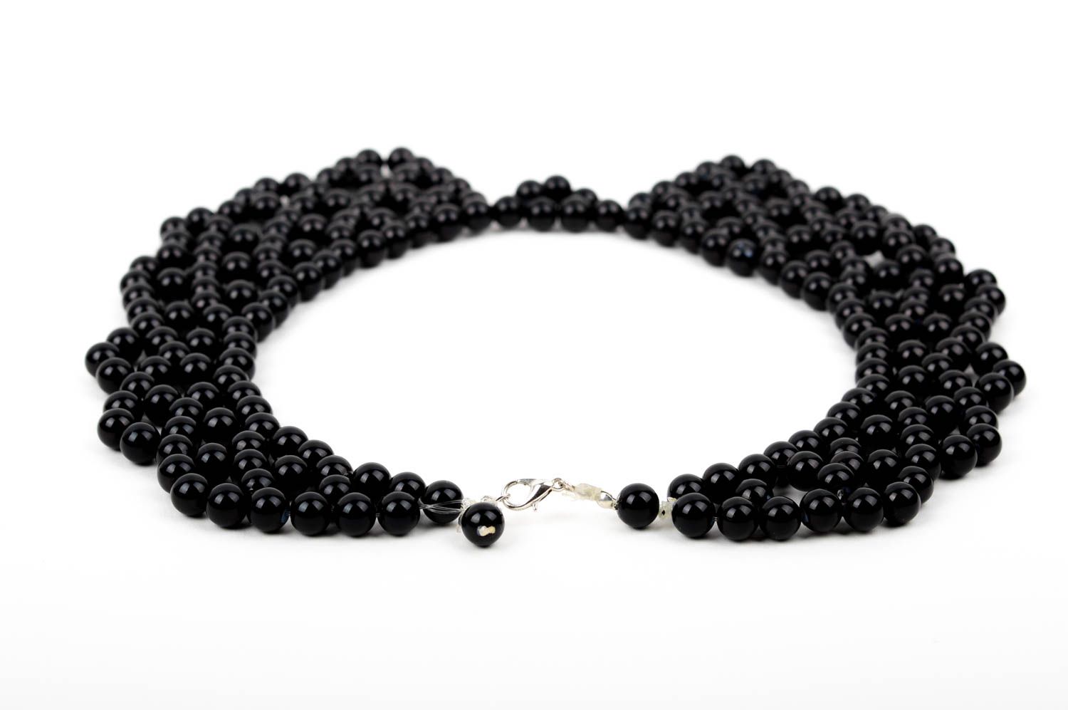 Faux col Accessoire femme fait main noir en perles plastiques Cadeau original photo 4