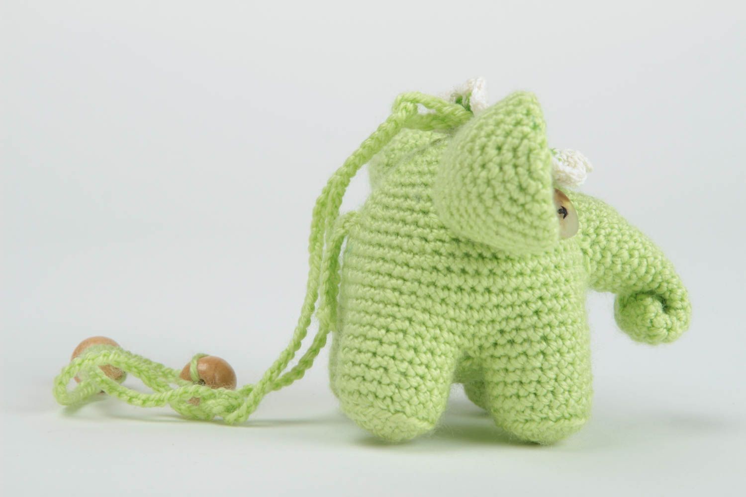 Juguete hecho a mano peluche para niño elefante de juguete verde tejido de hilos foto 3