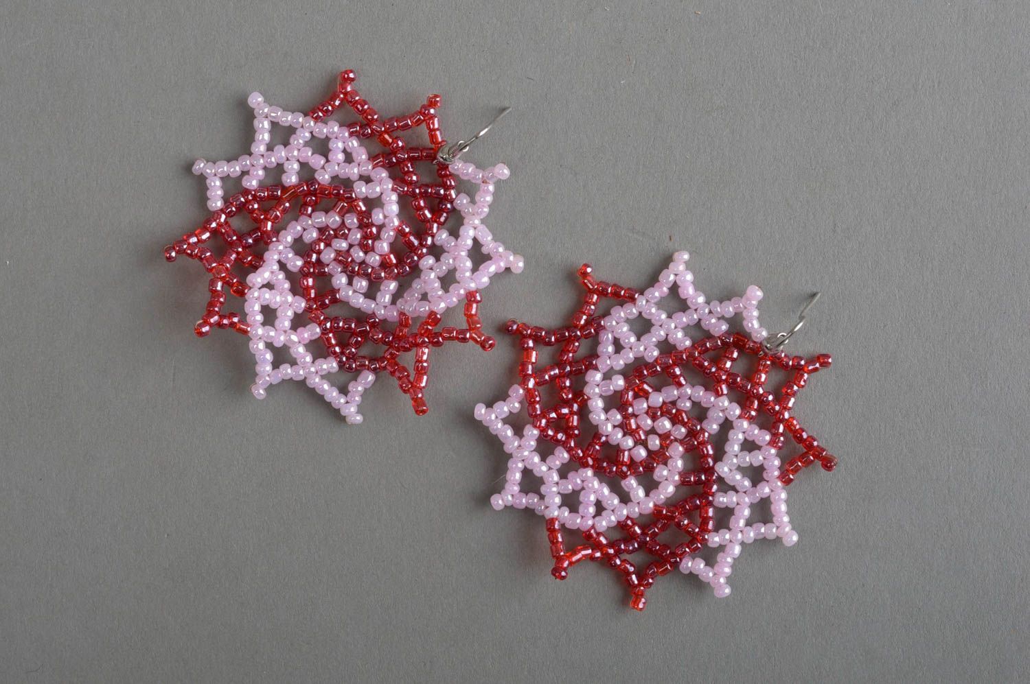 Rosa rote Gehänge Ohrringe aus Glasperlen einzigartig schön Designer Handarbeit foto 2