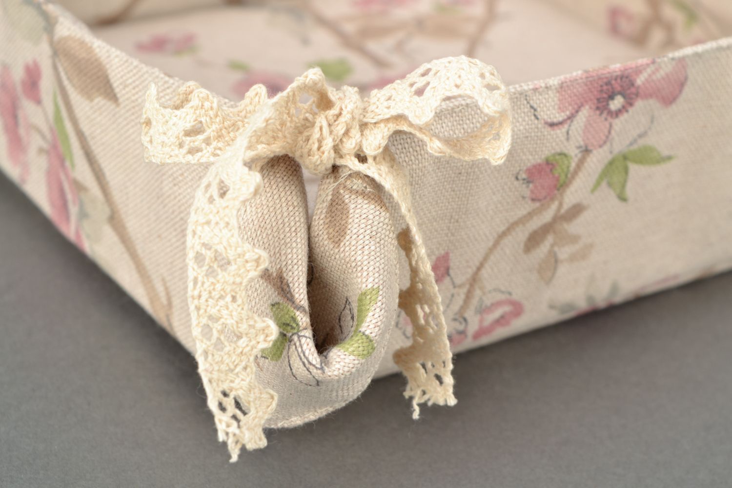 Jolie corbeille à pain en tissu de coton Fleurs décoration originale faite main  photo 4