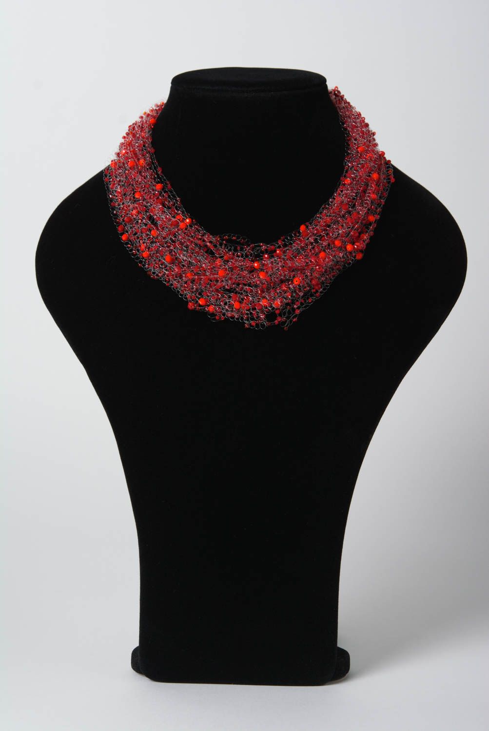 Handmade multi row red beaded airy necklace stylish designer summer accessory  photo 2