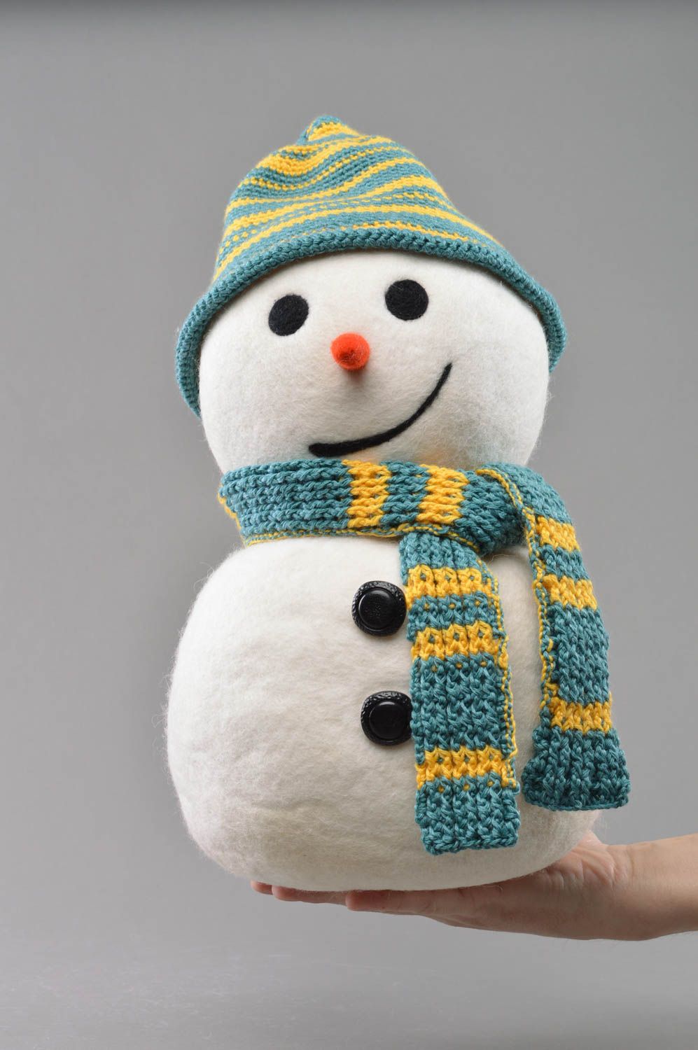 Unusual beautiful handmade felted wool toy snowman for home decor photo 4