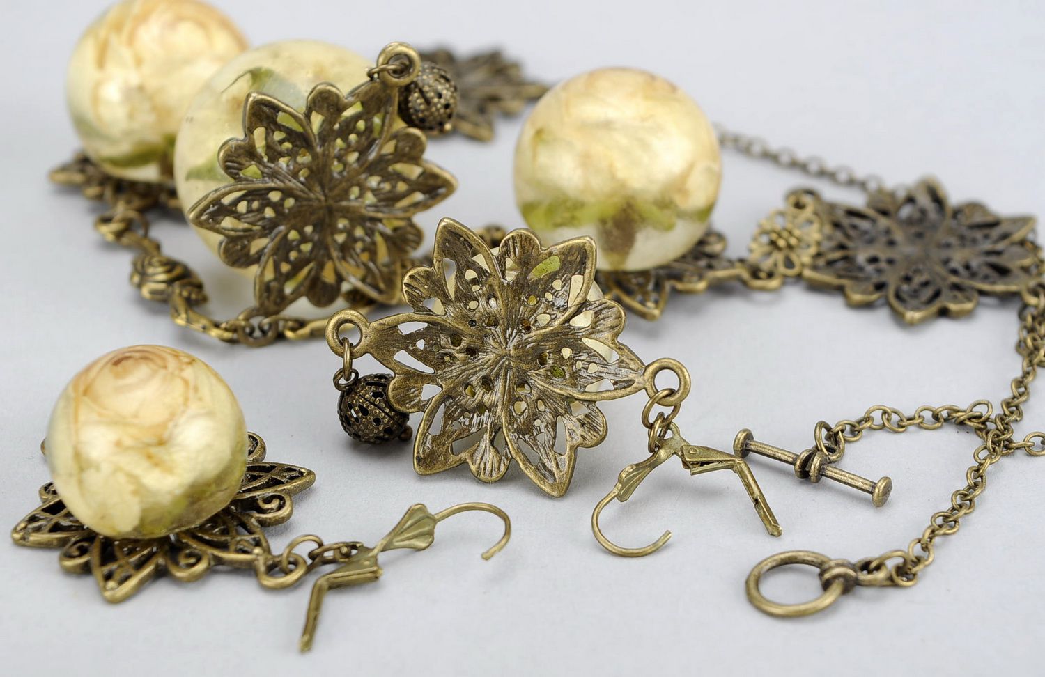 Jewelry set with epoxy resin: earrings, pendant photo 2