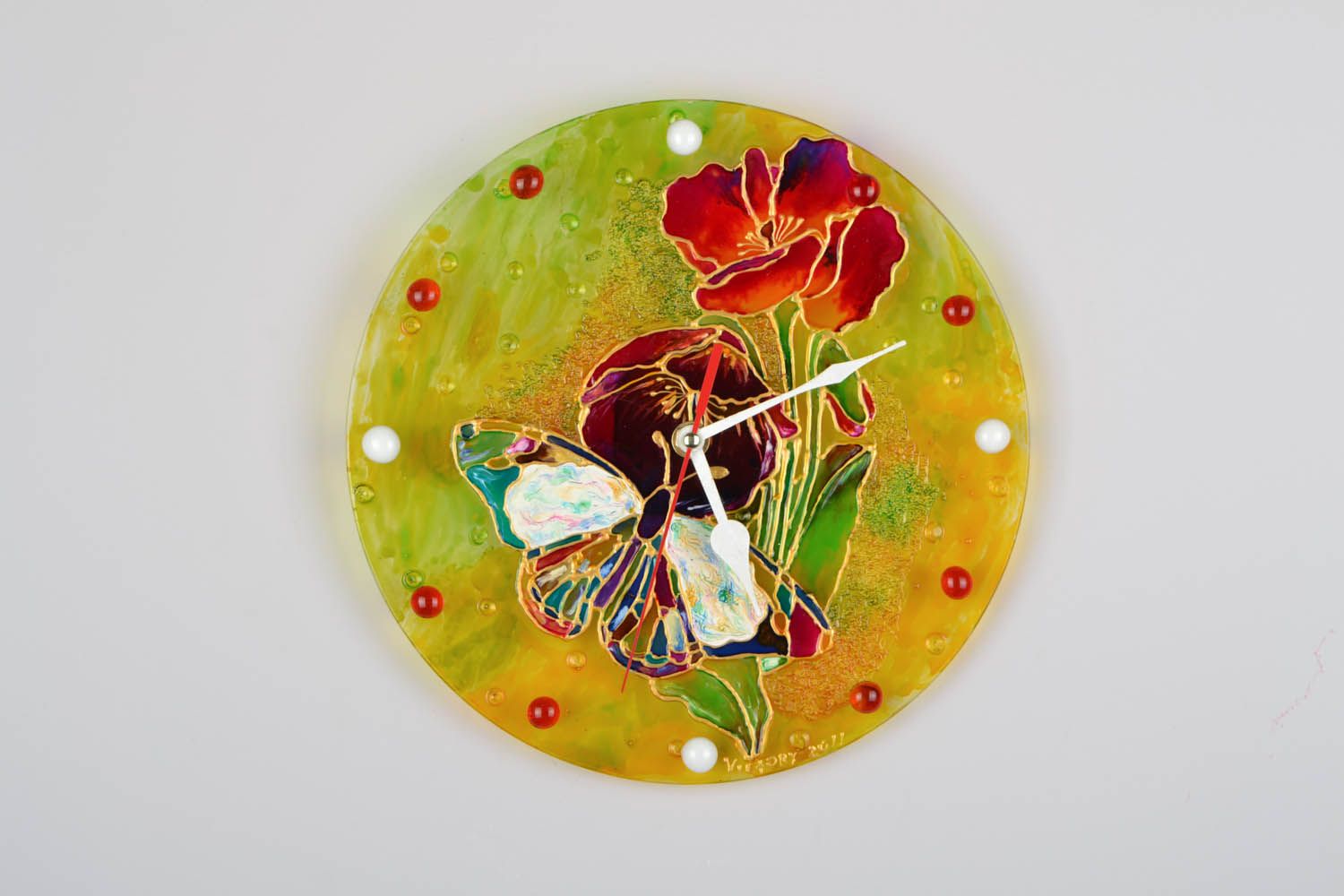 Stained glass wall clock Poppies photo 1