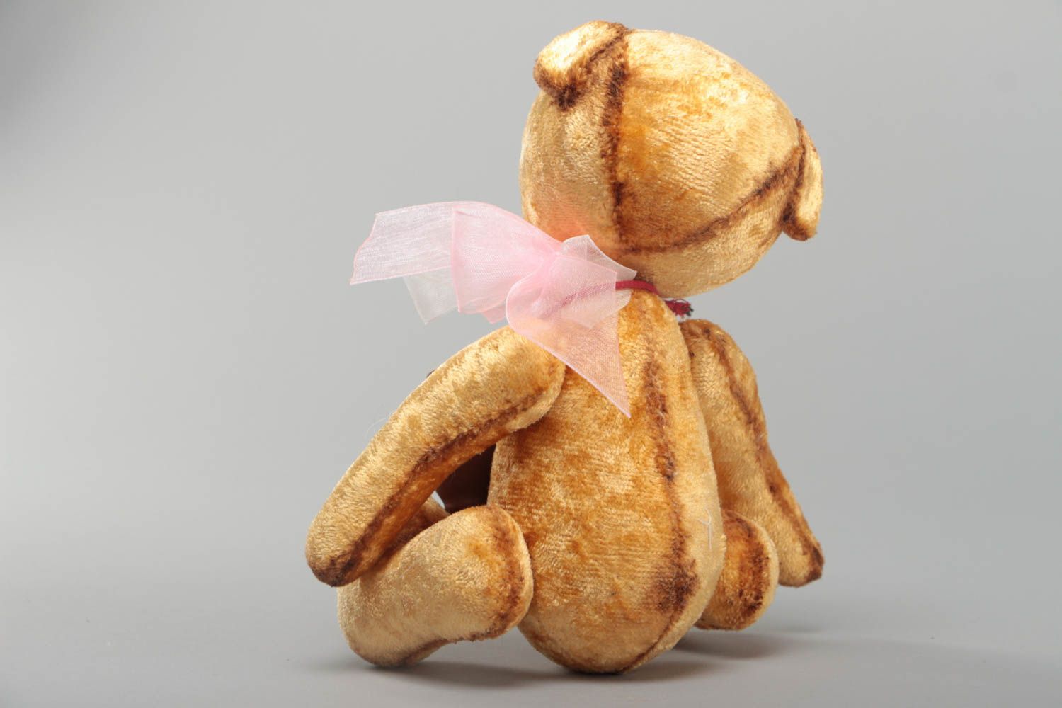 Плюшевый мишка коричневый красивый милый с бантом подарок ребенку ручная работа фото 4