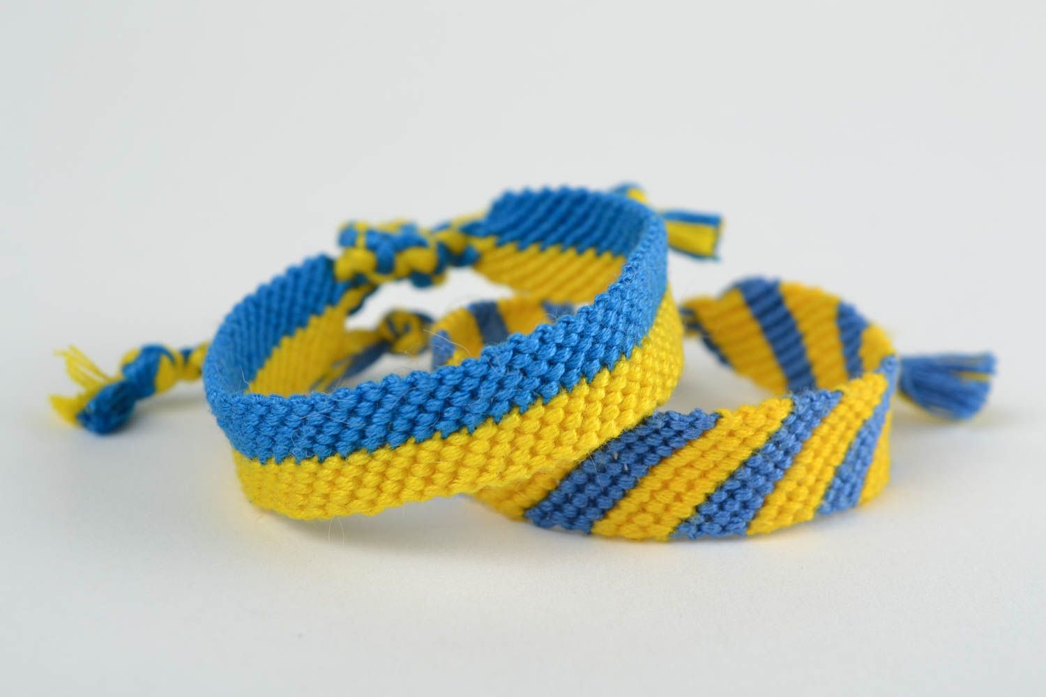 Set of 2 handmade designer yellow and blue macrame friendship wrist bracelets  photo 5