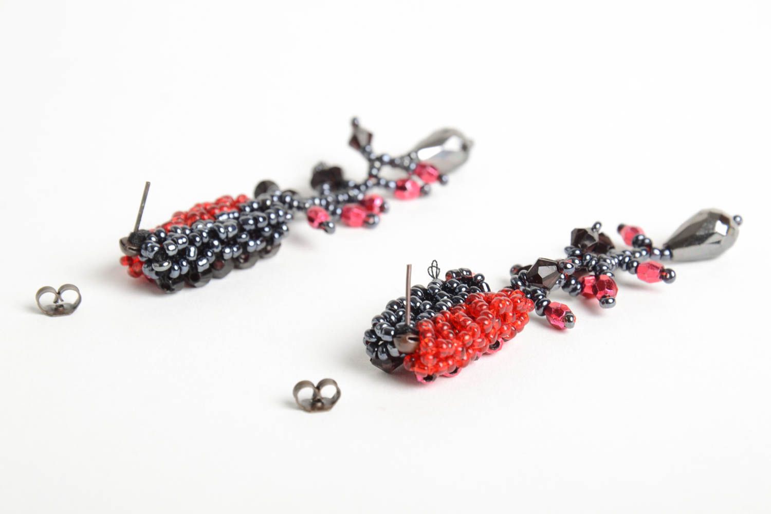 Red and black beaded earrings handmade stylish accessories female earrings photo 3