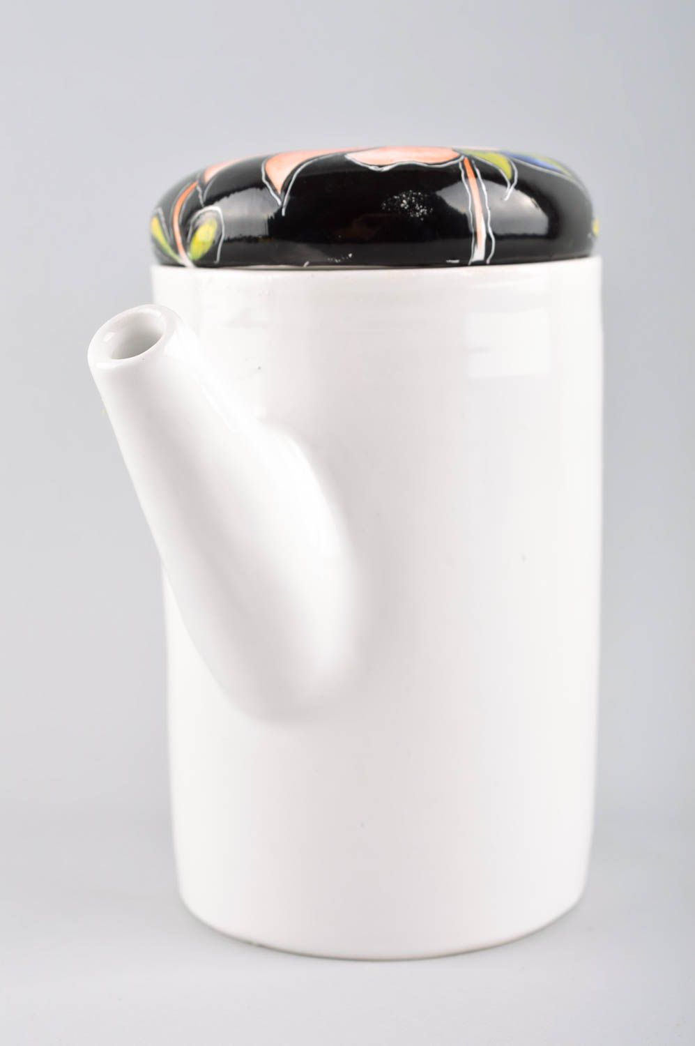 Заварной чайник ручной работы чайная посуда керамический чайник белый с черным фото 3