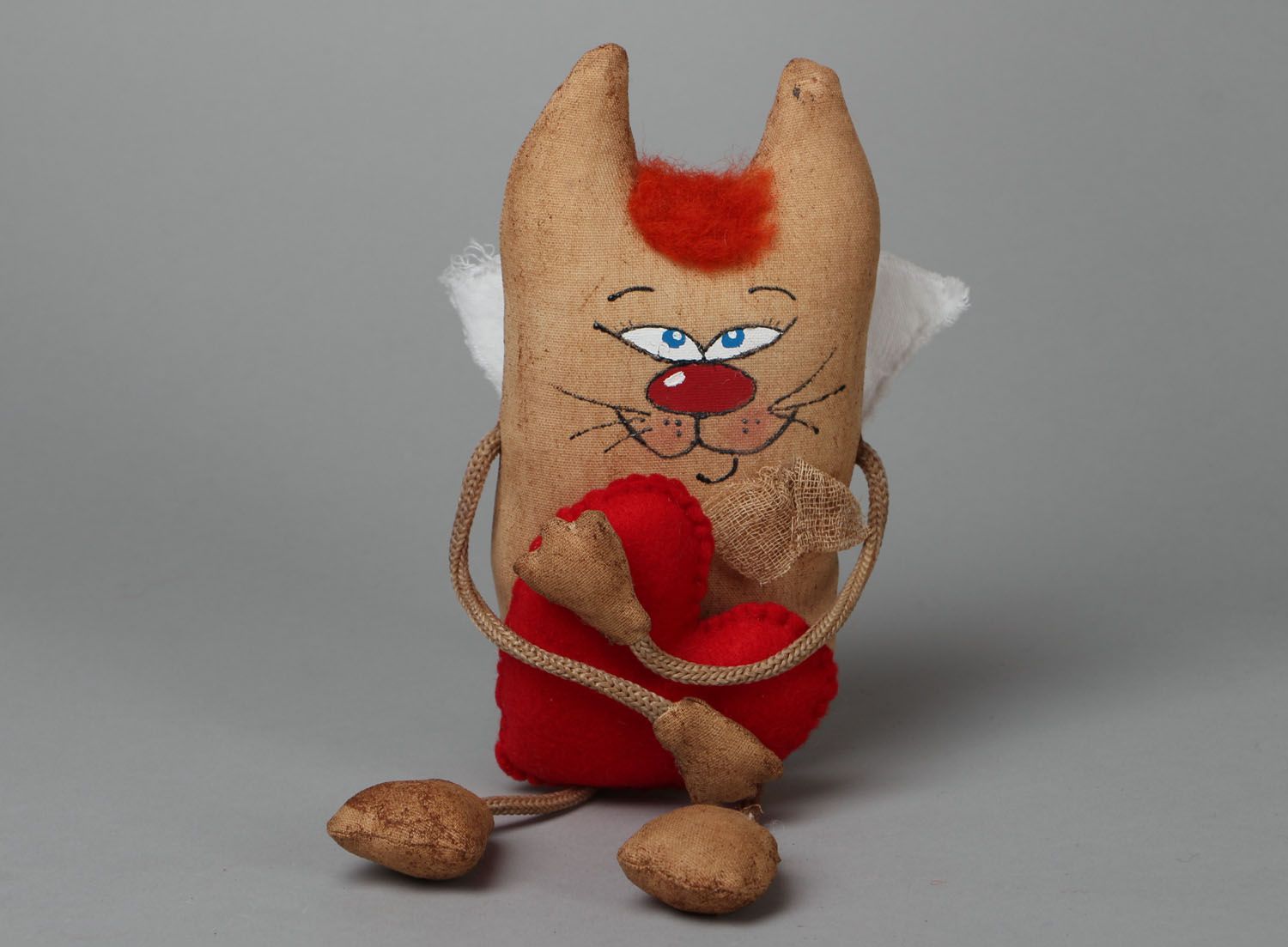 Natural fabric toy Cat with Heart photo 1