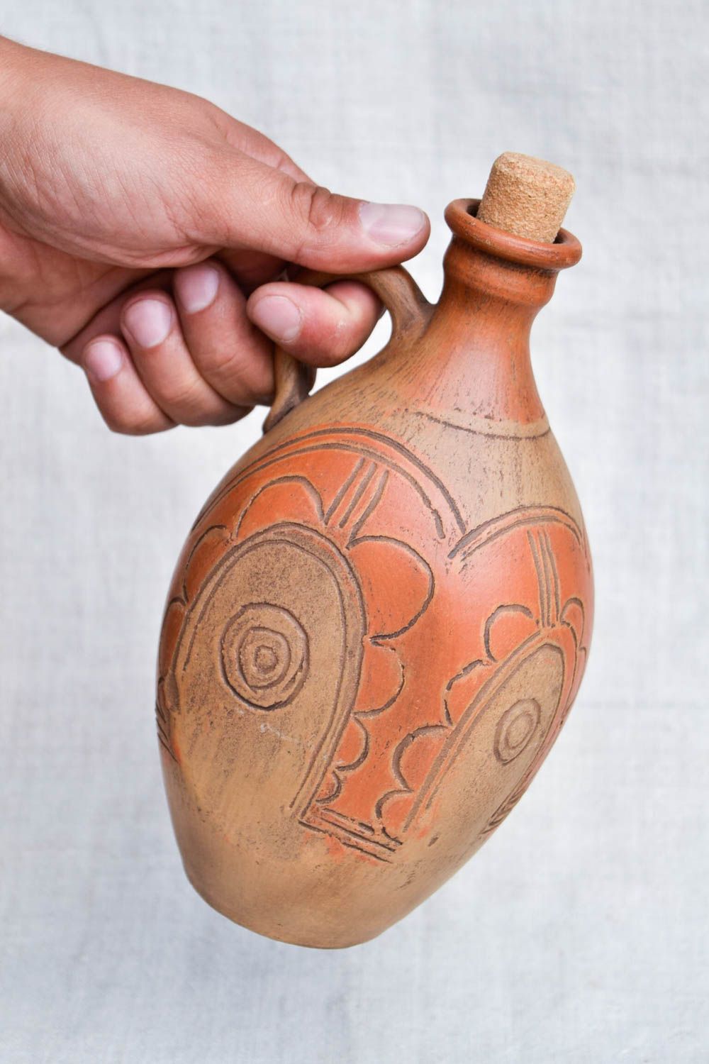 Handmade schöner Krug aus Ton Keramik Flasche Öko Geschirr Wein Krug mit Korken foto 2