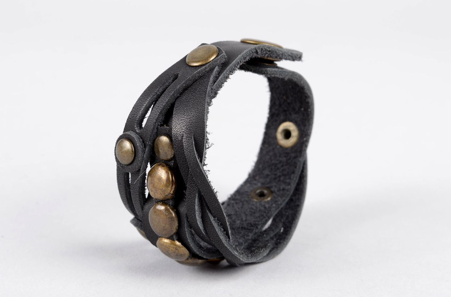 Bracelet en cuir Bijou fait main rivets métal design Accessoire femme original photo 3