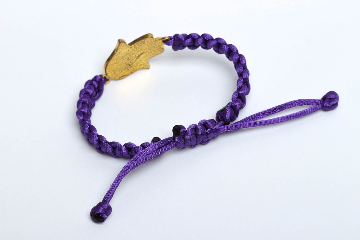 Bracelet khamsa Bijou fait main violet en cordons de satin Cadeau femme photo 2