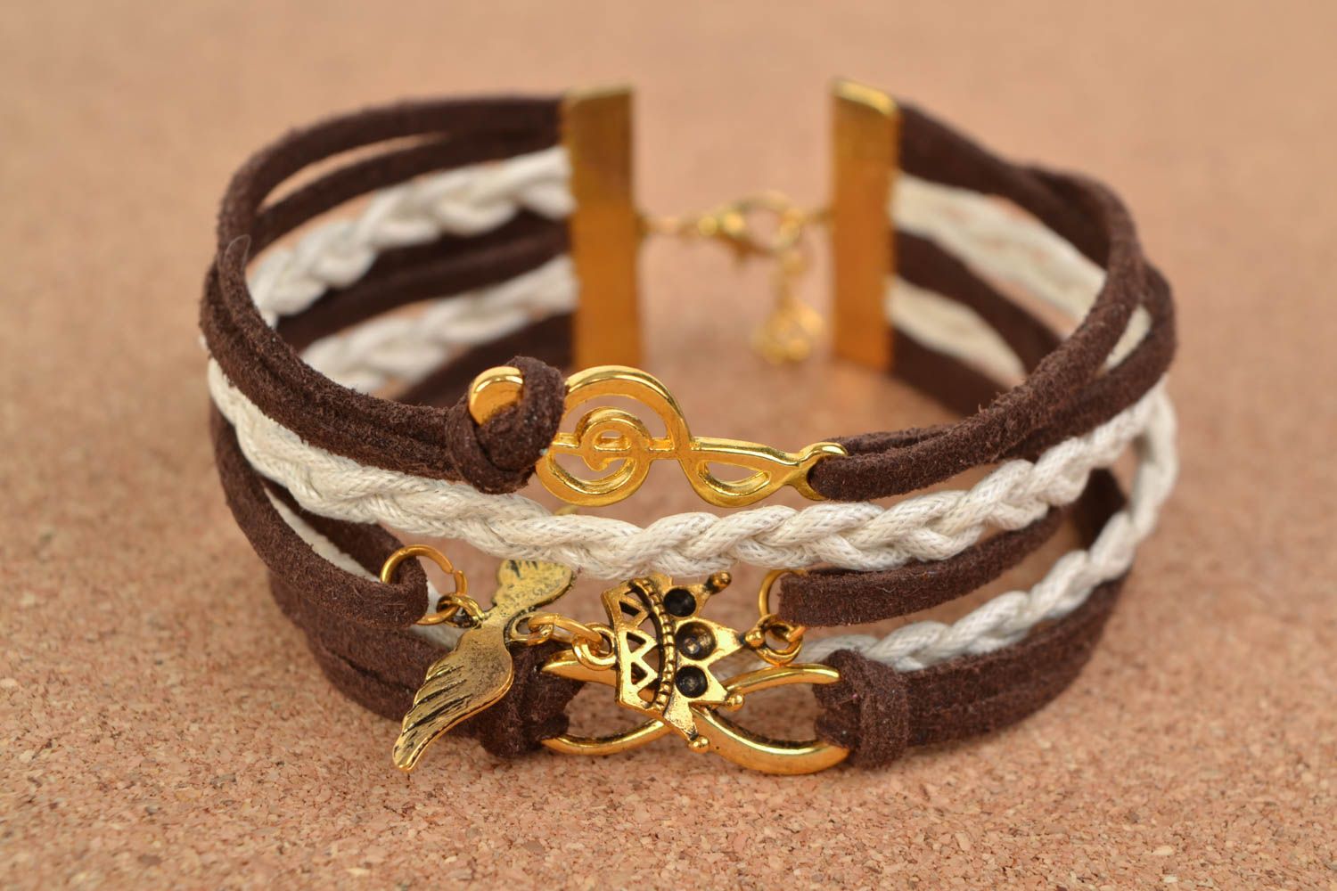 Stylish handmade woven suede cord bracelet with charms photo 1