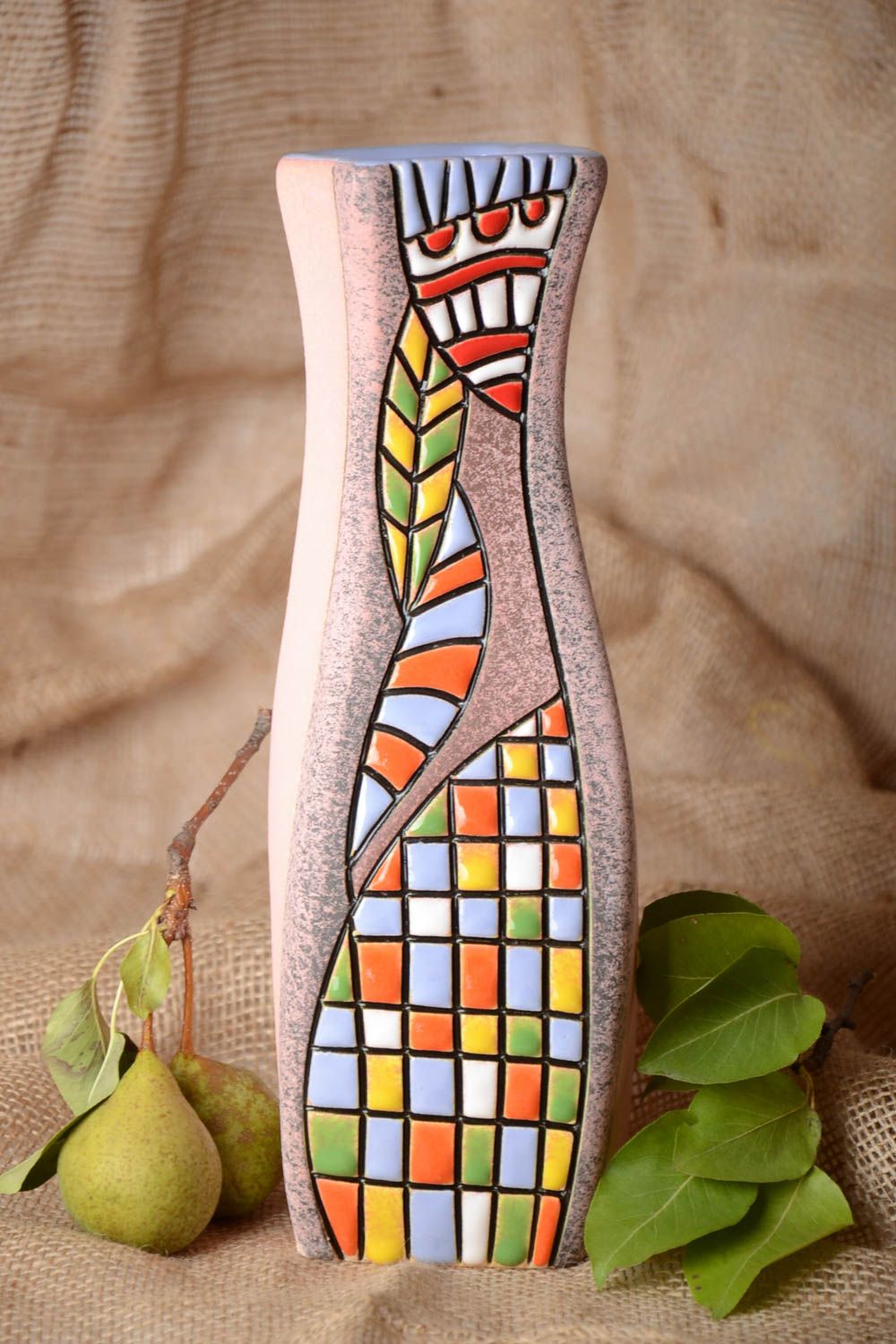 Vase argile fait main Déco maison ornementé multicolore Cadeau original photo 1