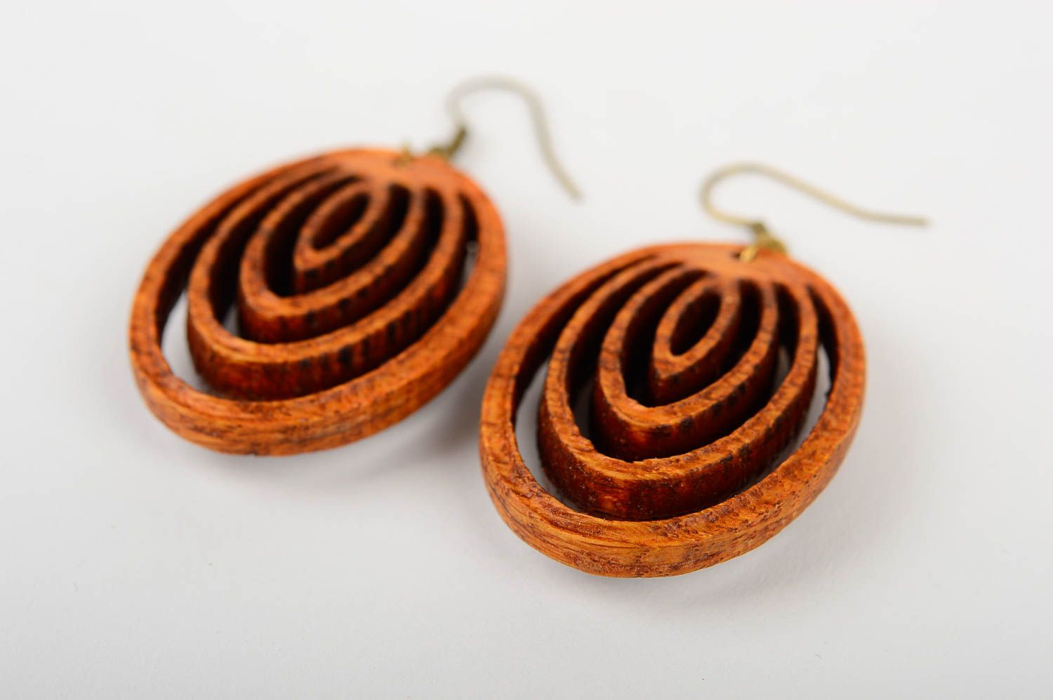 Handgefertigt Holz Ohrringe Damen Schmuck Accessoires für Frauen oval schön foto 3