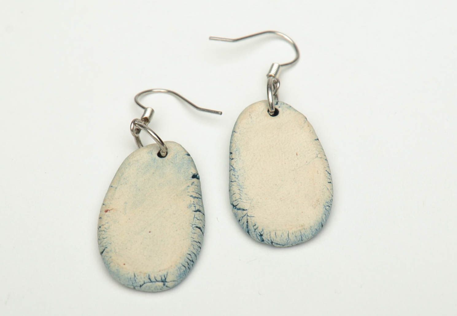 Ceramic earrings of oval shape painted with enamels photo 4