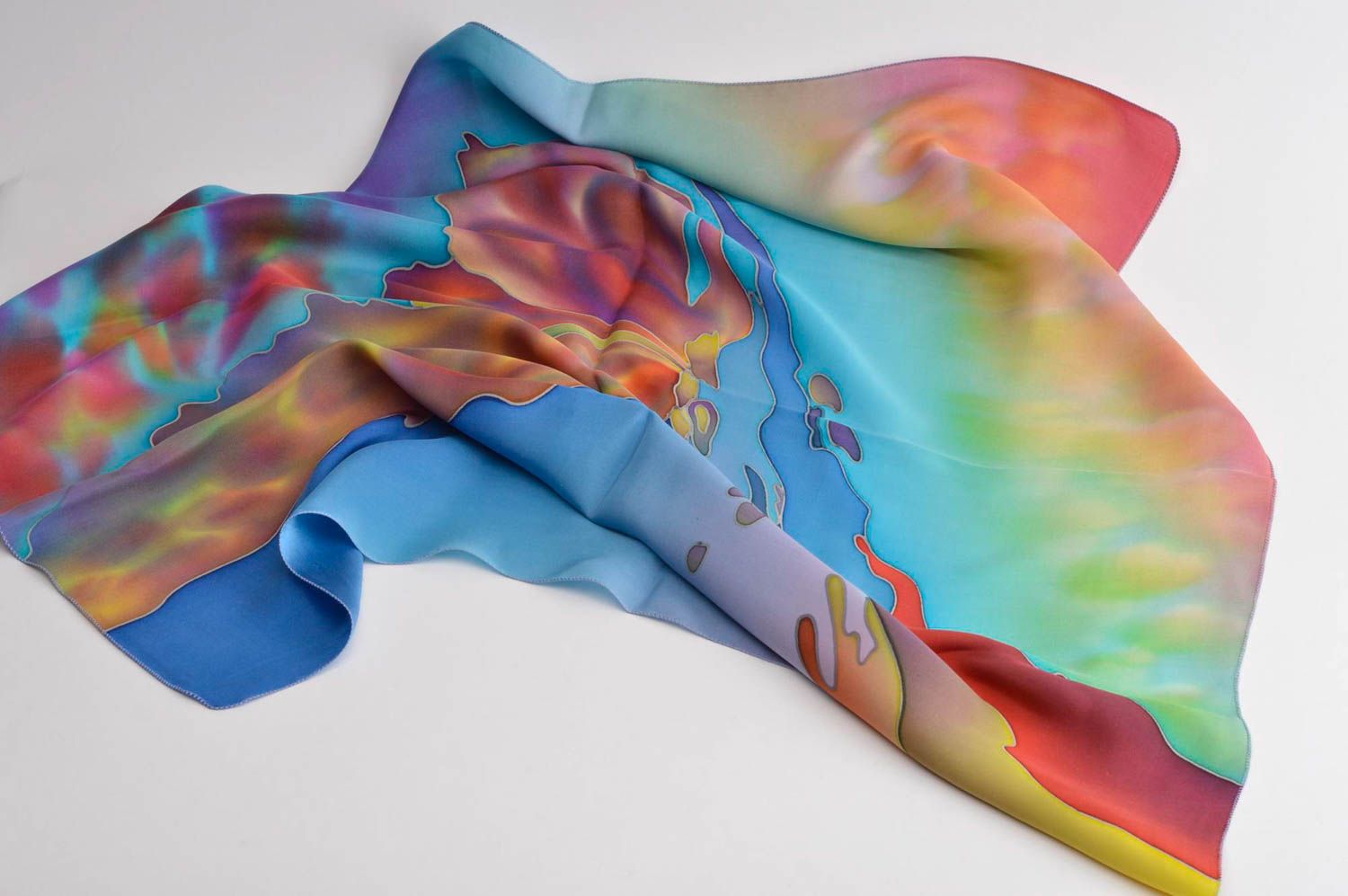 Красочный платок ручной работы оригинальный платок платок из шелка необычный фото 2