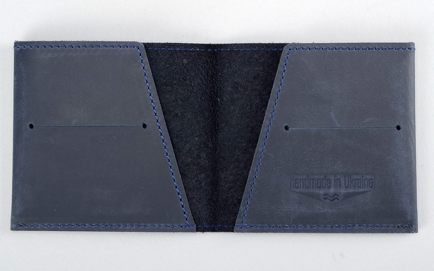 Portefeuille bleu de vrai cuir photo 2