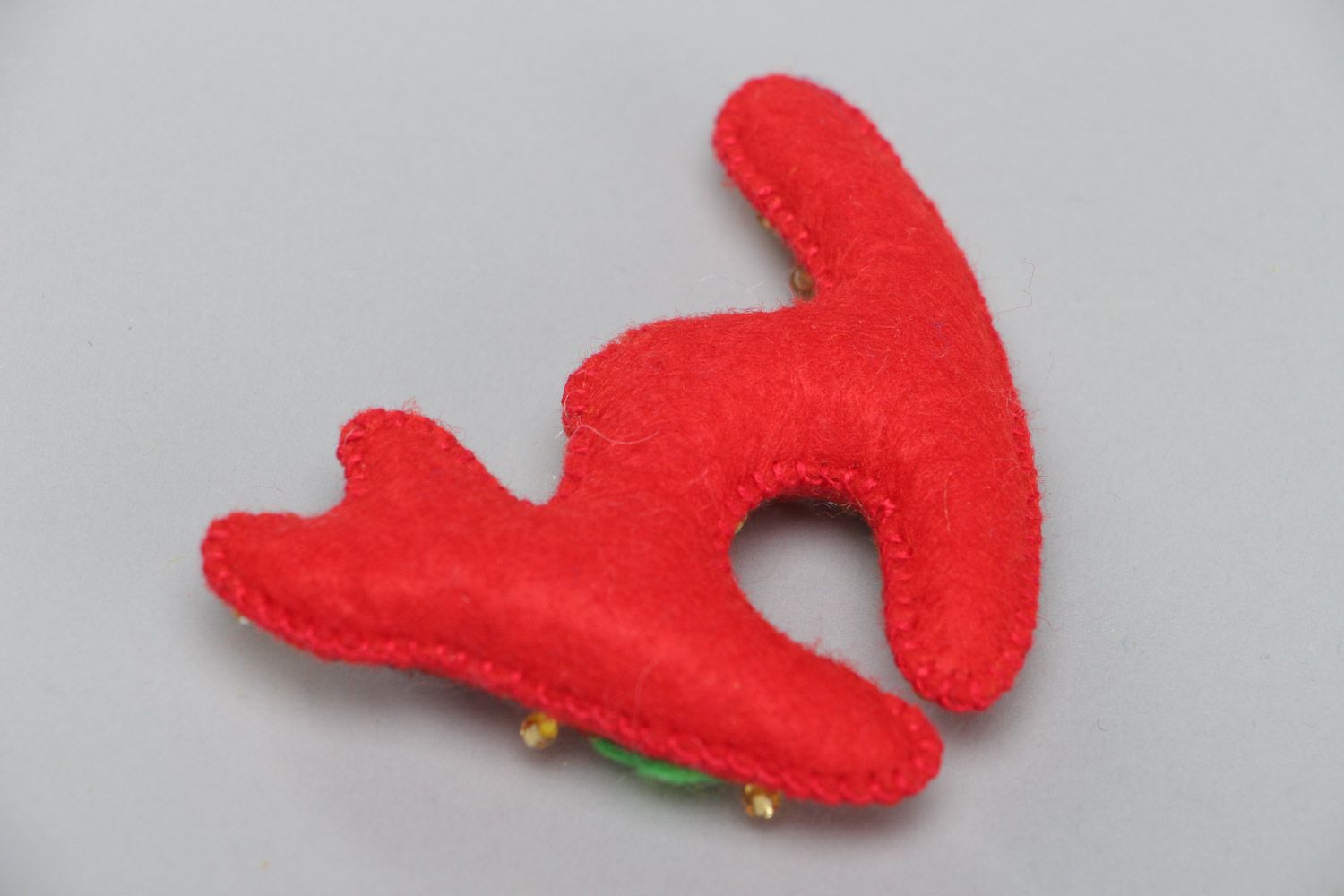 Bright red handmade soft toy kitten sewn of felt for decor of child's room  photo 4