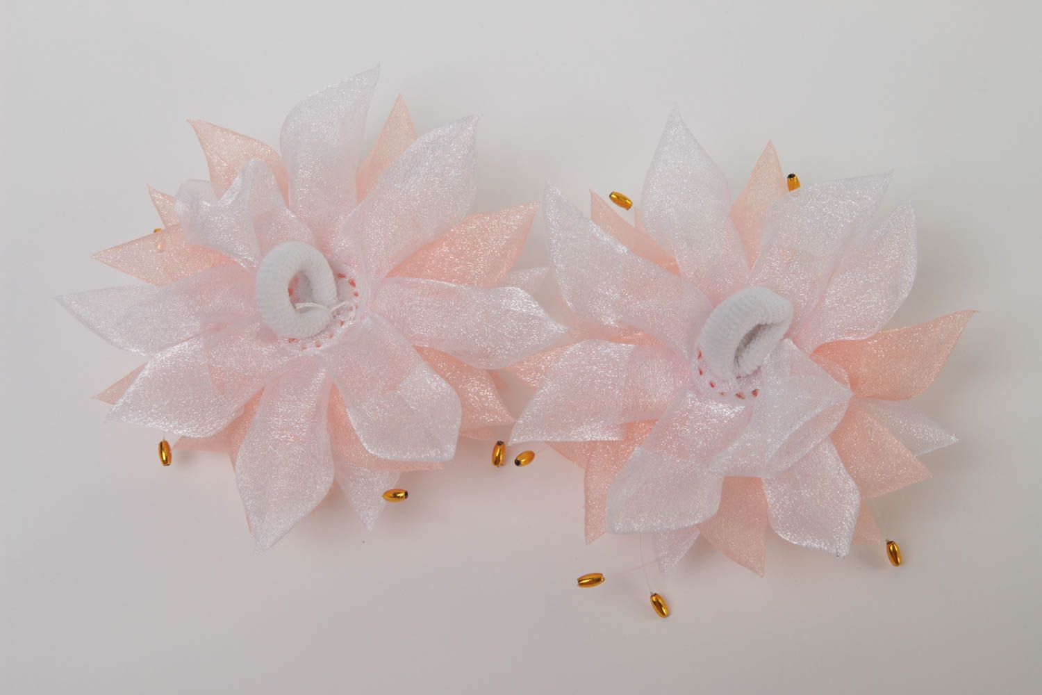 Handmade hair accessories kanzashi flowers set of 2 hair ties gifts for girls photo 4