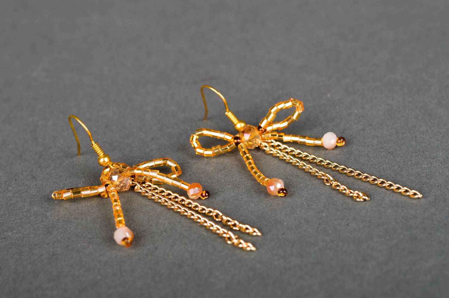 Handmade beaded earrings golden color accessories fashion designer earrings photo 1