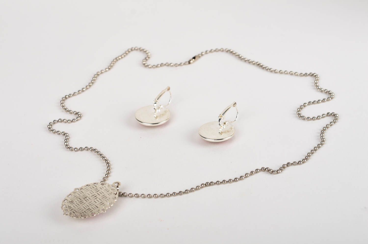 Handmade metal accessories stylish set of jewelry designer earrings and pendant photo 5