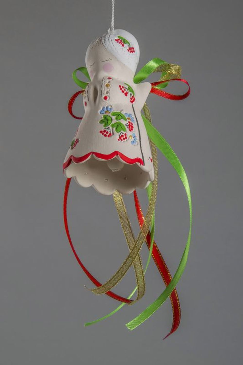 Original gift - ceramic bell with ribbons photo 1