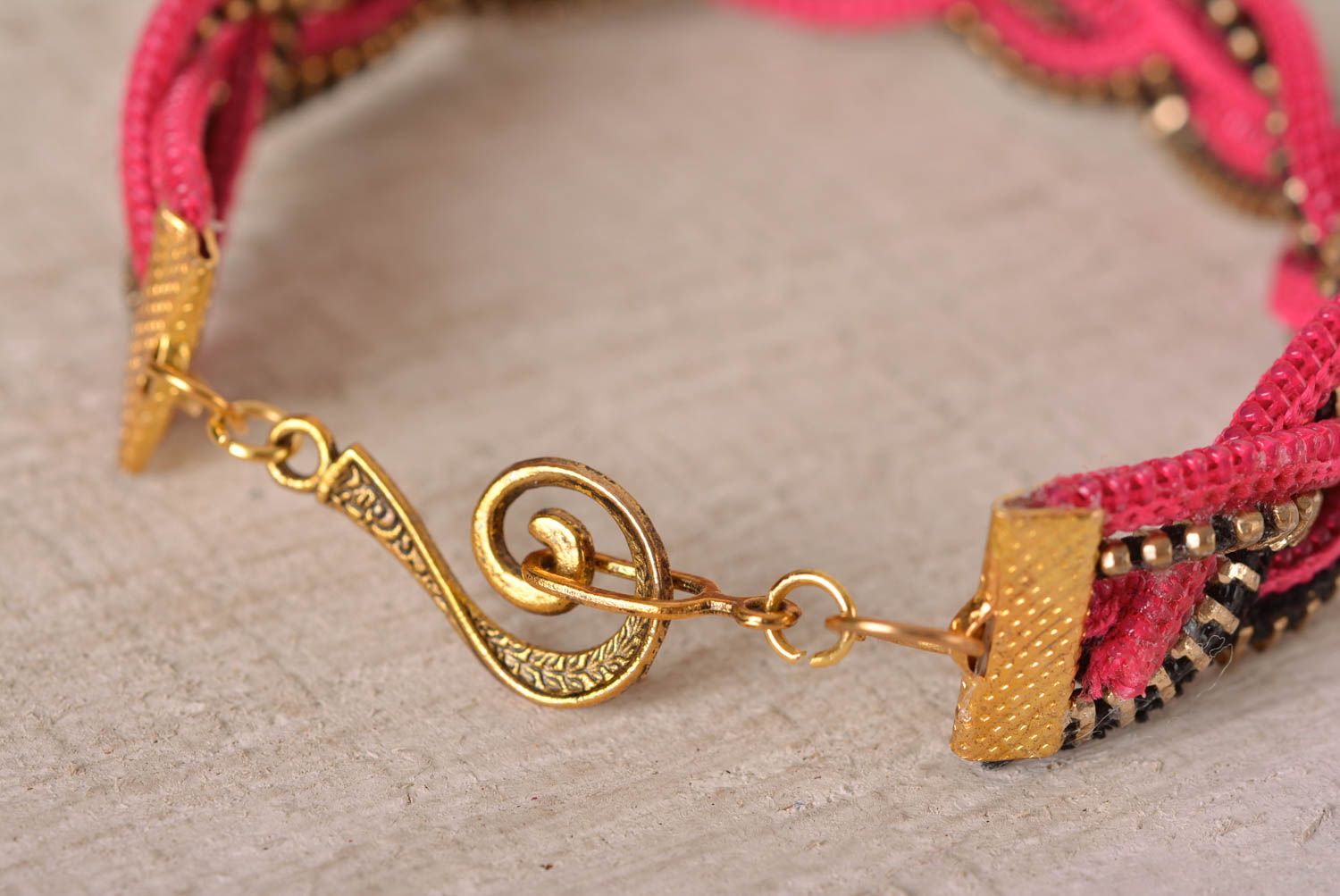 Handmade rosa Damen Armband Designer Schmuck Frauen Accessoire Reißverschluss  foto 3