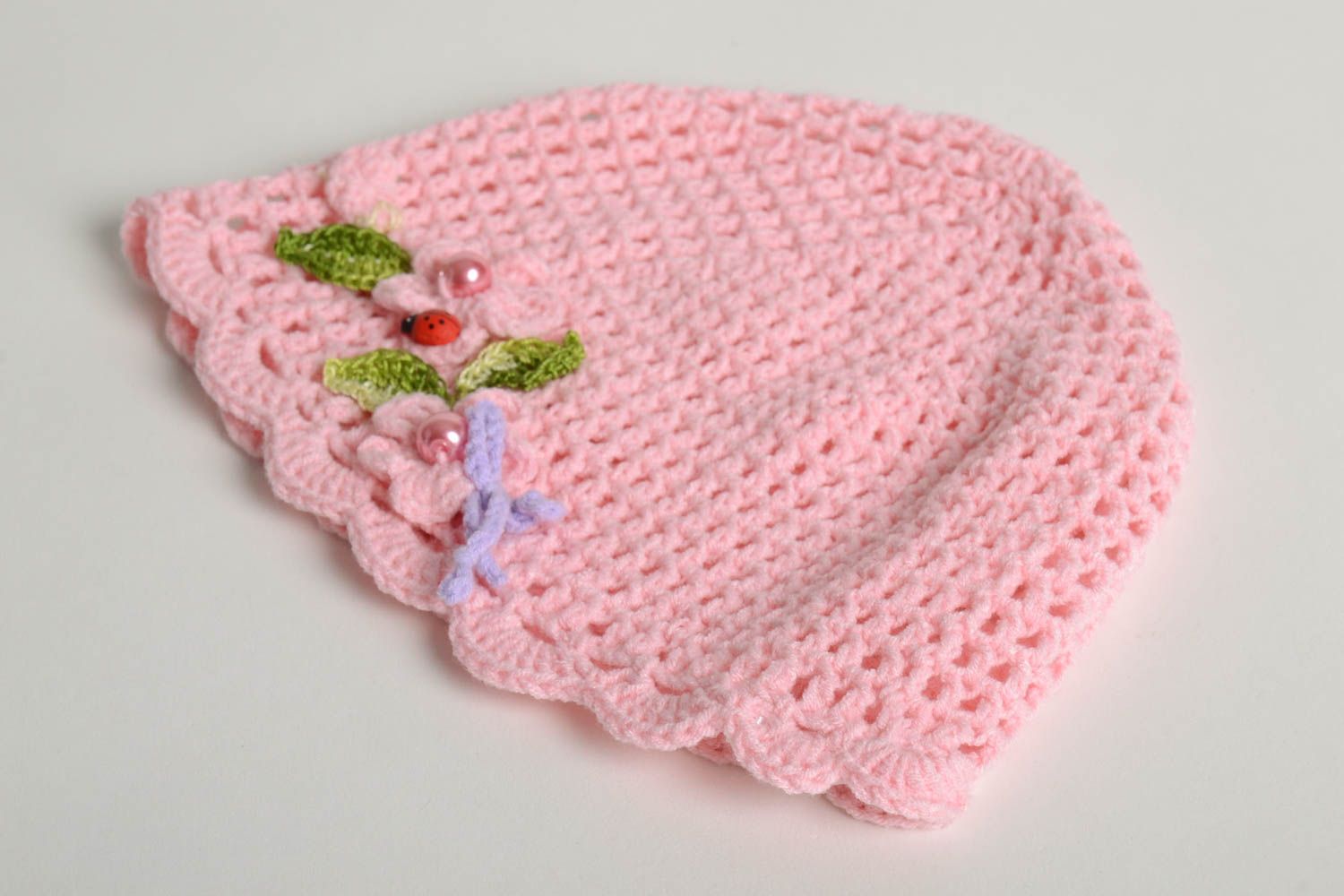 Bonnet tricot fait main Chapeau au crochet ajouré original Vêtement enfant photo 5