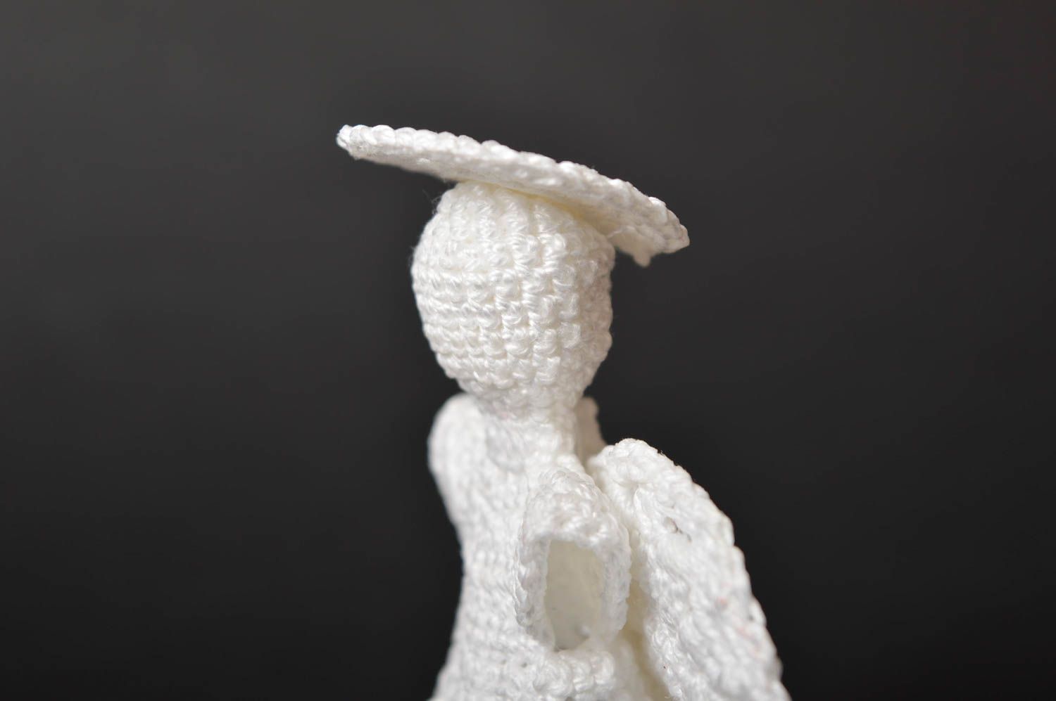 Figurine ange faite main Statuette déco tricotée blanche Décoration maison photo 4